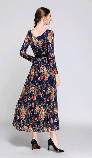 Women Lace Long Dress with Floral Print - Hstrends