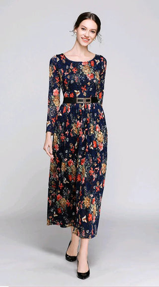 Women Lace Long Dress with Floral Print - Hstrends