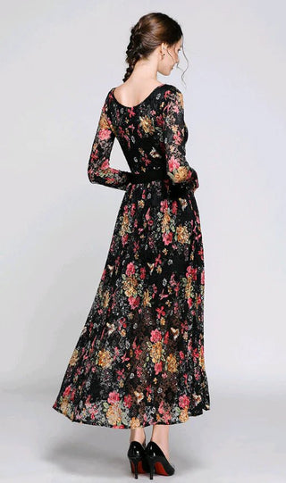Women Lace Long Dress with Floral Print - Hstrends