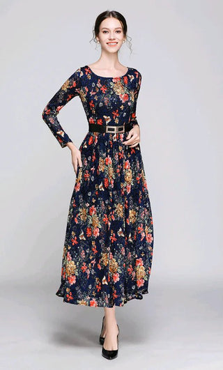 Women Lace Long Dress with Floral Print - Hstrends
