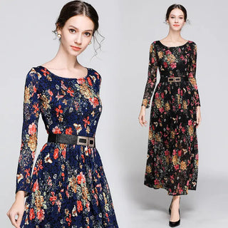 Women Lace Long Dress with Floral Print - Hstrends