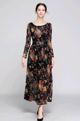 Women Lace Long Dress with Floral Print - Hstrends