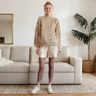 Women Loose - Fit Sweater Style Round Neck Flare Sleeve Knitwear - Hstrends