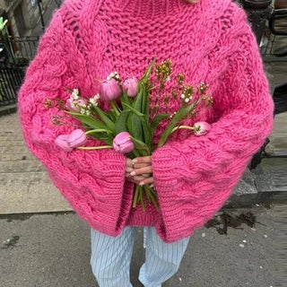 Women Loose - Fit Sweater Style Round Neck Flare Sleeve Knitwear - Hstrends