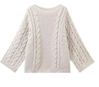 Women Loose - Fit Sweater Style Round Neck Flare Sleeve Knitwear - Hstrends