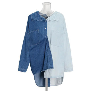 Women's Color - Block Denim Shirt Jacket (Plus Size) - Hstrends