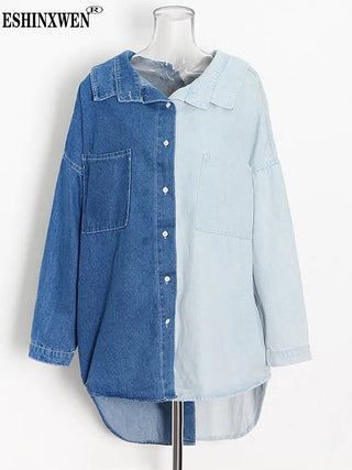 Women's Color - Block Denim Shirt Jacket (Plus Size) - Hstrends