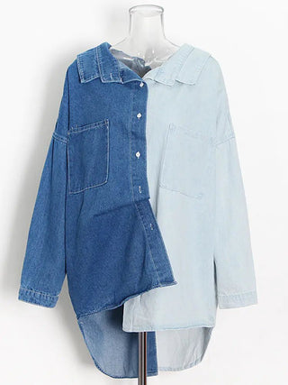 Women's Color - Block Denim Shirt Jacket (Plus Size) - Hstrends