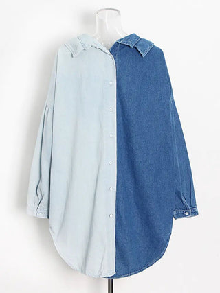 Women's Color - Block Denim Shirt Jacket (Plus Size) - Hstrends