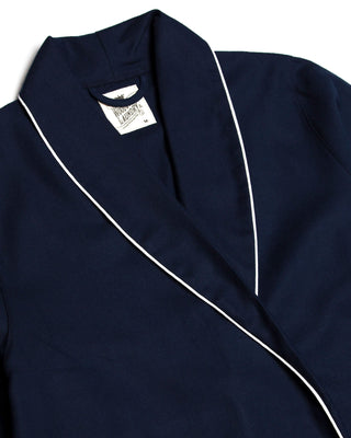Women's Flannel Dressing Gown - Navy with White Piping - Hstrends