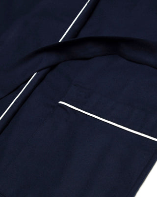 Women's Flannel Dressing Gown - Navy with White Piping - Hstrends