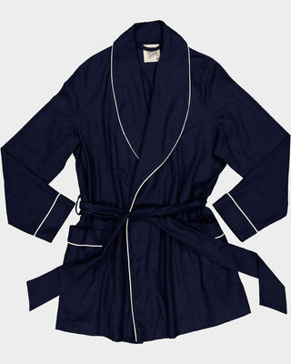 Women's Flannel Dressing Gown - Navy with White Piping - Hstrends