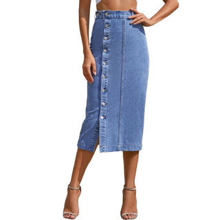 Women's High Waist Irregular Slit Denim Skirt - Hstrends