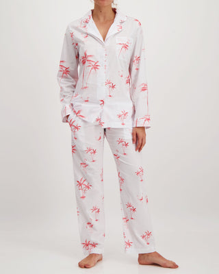 Womens Long Pyjamas - Pink Palms - Hstrends