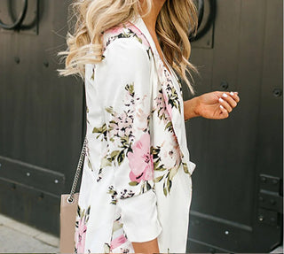 Women's Long Sleeve Printed Blazer with Pockets - Hstrends