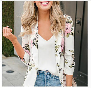 Women's Long Sleeve Printed Blazer with Pockets - Hstrends