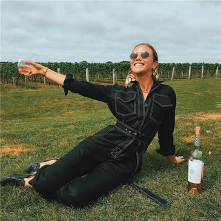 Women's Long Sleeve Streetwear Romper with Pockets - Hstrends