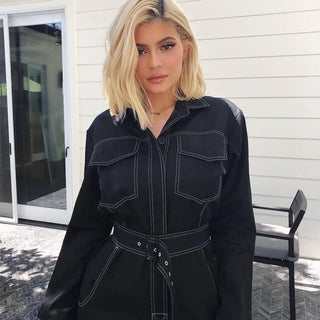 Women's Long Sleeve Streetwear Romper with Pockets - Hstrends