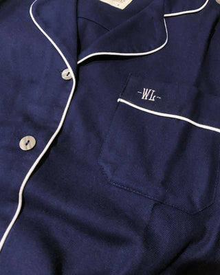 Women's Sleep Shirt - Navy Flannel with White Piping - Hstrends