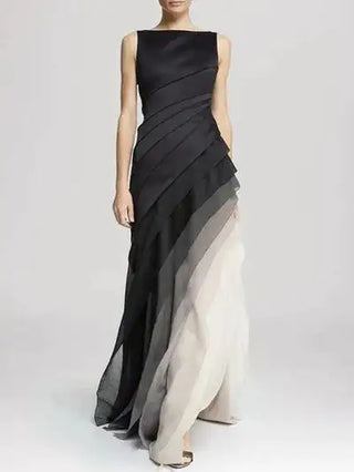 Black and white Vintage style Sleeveless Pleated Long Maxi Dress