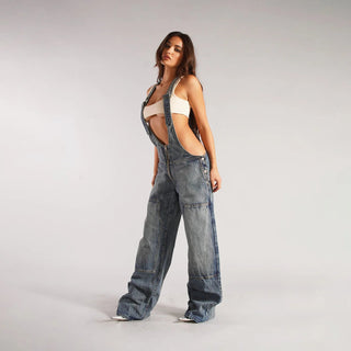 Y2K Loose Denim Overalls with Pockets and Zipper - Hstrends