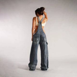 Y2K Loose Denim Overalls with Pockets and Zipper - Hstrends