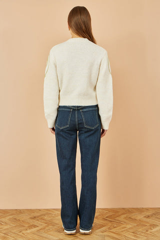 Yumi Beige Flower Embroidered Chunky Knit Cardigan - Hstrends