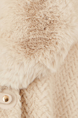 Yumi Beige Textured Fur Lined Cape - Hstrends