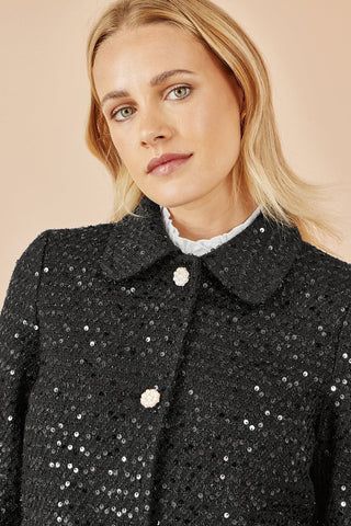 Yumi Black Boucle Sequin Jacket With Pearl Buttons - Hstrends