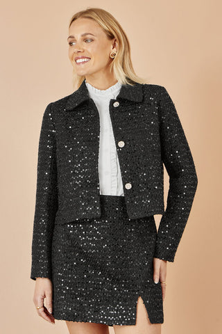Yumi Black Boucle Sequin Mini Skirt - Hstrends