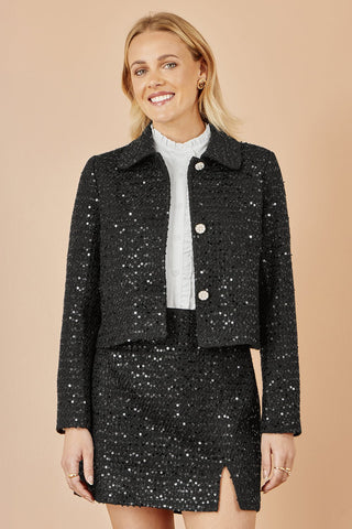 Yumi Black Boucle Sequin Mini Skirt - Hstrends