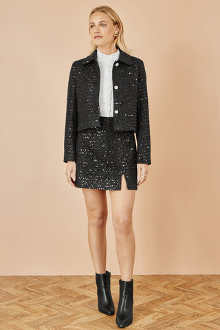 Yumi Black Boucle Sequin Mini Skirt - Hstrends