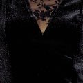 Yumi Black Fitted Velvet Dress With Sheer Floral Sleeves - Hstrends