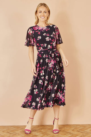 Yumi Black Mesh Skater Floral Midi Dress - Hstrends