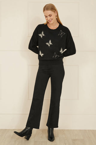 Yumi Black Sequin Butterfly Jumper - Hstrends