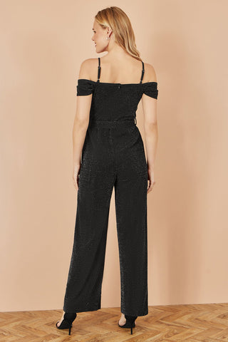 Yumi Black Sparkle Stretch Bardot Jumpsuit - Hstrends