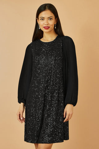 Yumi Black Velvet Sequin Tunic With Long Pleated Sleeves - Hstrends