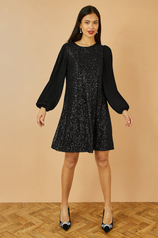 Yumi Black Velvet Sequin Tunic With Long Pleated Sleeves - Hstrends