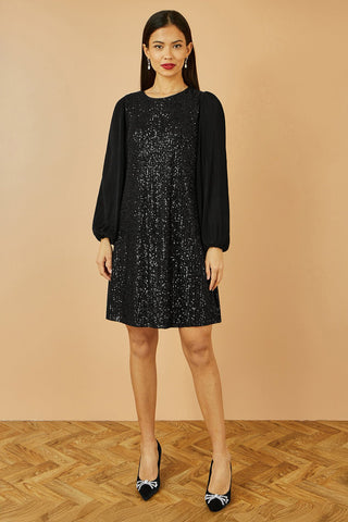 Yumi Black Velvet Sequin Tunic With Long Pleated Sleeves - Hstrends