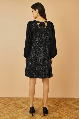 Yumi Black Velvet Sequin Tunic With Long Pleated Sleeves - Hstrends