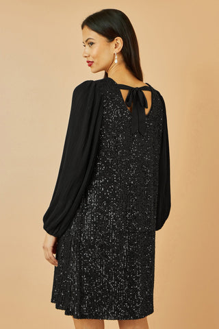 Yumi Black Velvet Sequin Tunic With Long Pleated Sleeves - Hstrends