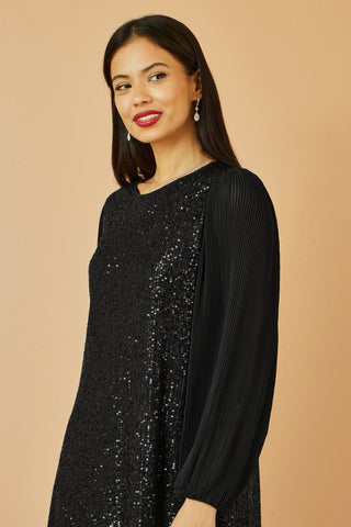 Yumi Black Velvet Sequin Tunic With Long Pleated Sleeves - Hstrends