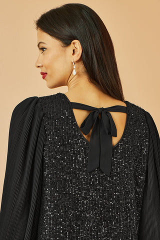 Yumi Black Velvet Sequin Tunic With Long Pleated Sleeves - Hstrends