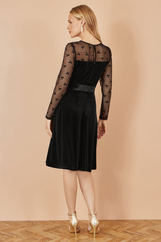 Yumi Black Velvet Skater Dress With Mesh Bow Sleeves - Hstrends