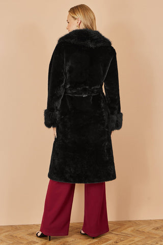 Yumi Black Wrap Faux Fur Coat With Oversize Collar - Hstrends