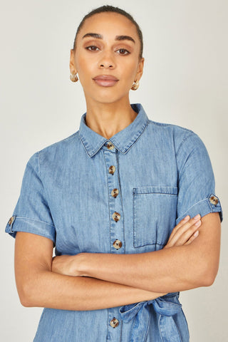 Yumi Blue Chambray Light Denim Button Jumpsuit - Hstrends