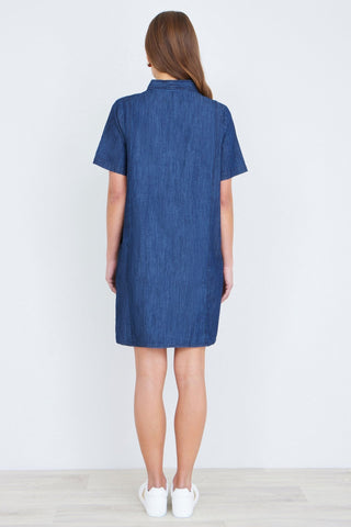 Yumi Blue Chambray Tunic With Pussy Bow Tie - Hstrends