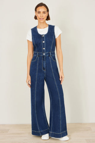 Yumi Blue Denim Stretch Fitted Jumpsuit - Hstrends