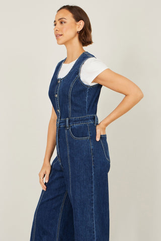 Yumi Blue Denim Stretch Fitted Jumpsuit - Hstrends