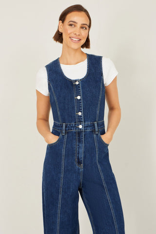 Yumi Blue Denim Stretch Fitted Jumpsuit - Hstrends